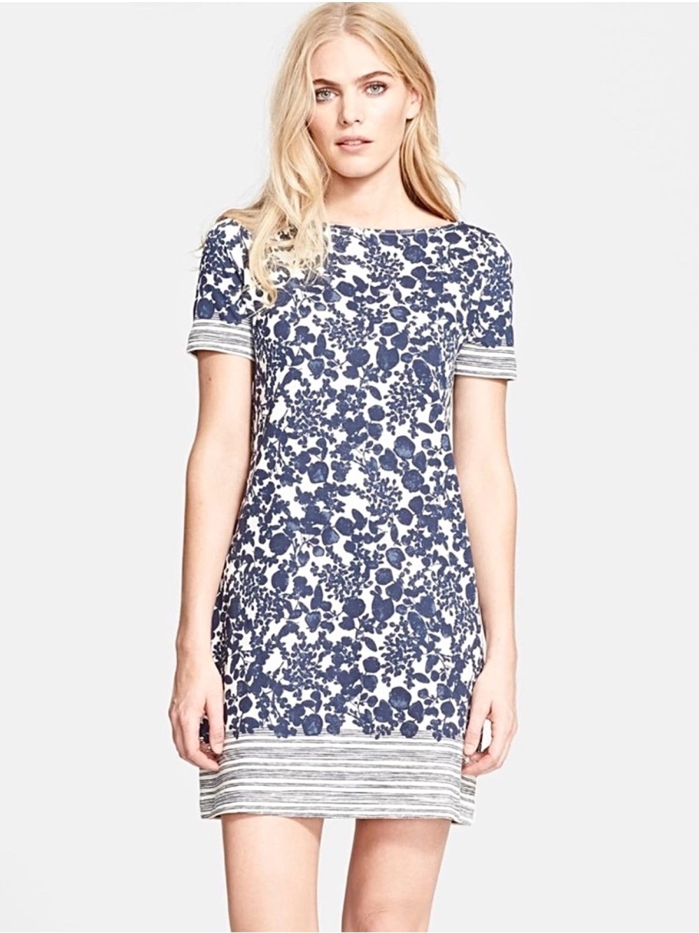Tory Burch  Elizabeth Mini T Shirt Dress Blue White Floral Pima Cotton Size XS